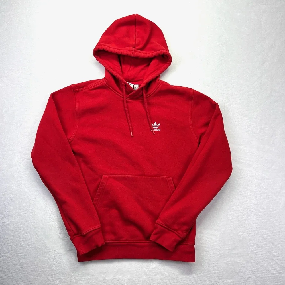 Adidas Originals Hoodie Mens XS Red Trefoil Logo Fleece Sweatshirt Streetwear‎